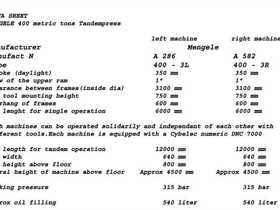 Mengele 400 T Tandem cnc